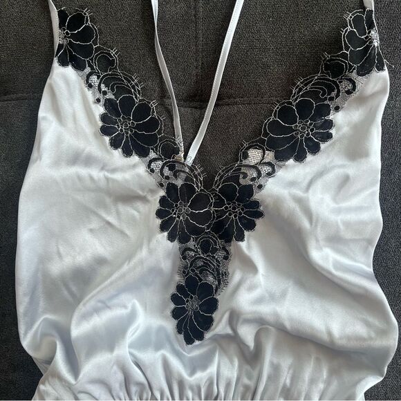 Salua Stardust Silver-Grey & Black Silk Mini Romper Lingerie - Picture 7 of 14